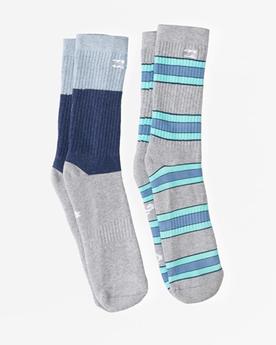 Billabong 2-Pack Stripe Crew Socks Light Grey Heather | UHLKQ3904