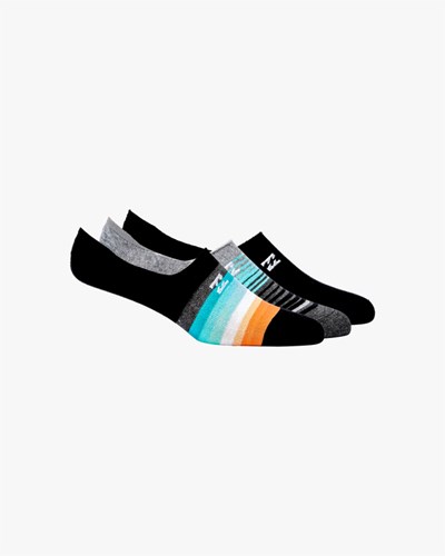 Billabong 3 Pack Faded Stripe No-Show Socks Black | TBJVF4528