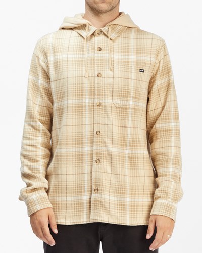 Billabong Baja Cali Hooded Flannel Shirt Oatmeal Heather | IURKJ4037