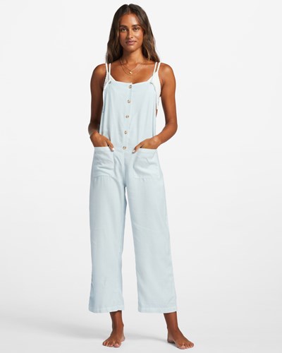 Billabong Beach Cruiser Wide-Leg Overalls Light Chambray | ZYAFV9307