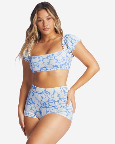 Billabong Beyond The Blue Puff Sleeve Crop Bikini Top Salt Crystal | REWYS4869