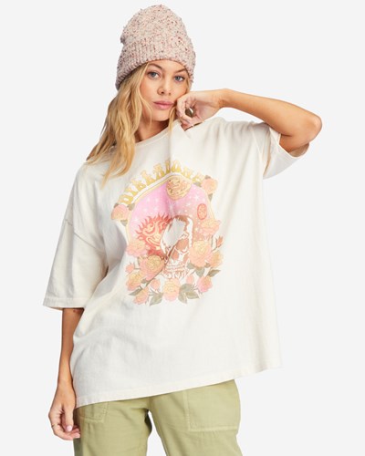 Billabong Cosmic Garden Oversized Graphic Boyfriend T-Shirt Antique White | XKZQW1782