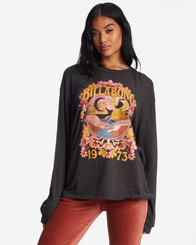 Billabong Flower Child Long Sleeve Graphic Boyfriend T-Shirt Off Black | VFDPL1859