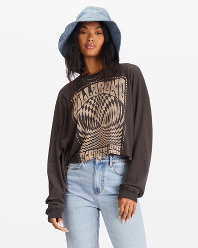 Billabong Go With The Flow Cropped Long Sleeve T-Shirt Off Black | VCWUT0384