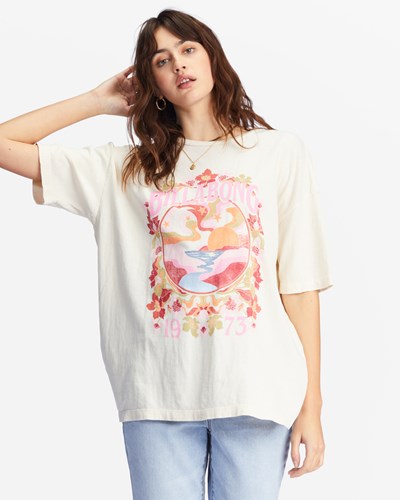 Billabong Golden Coast Oversized Graphic Boyfriend T-Shirt Antique White | ZWRTO9284