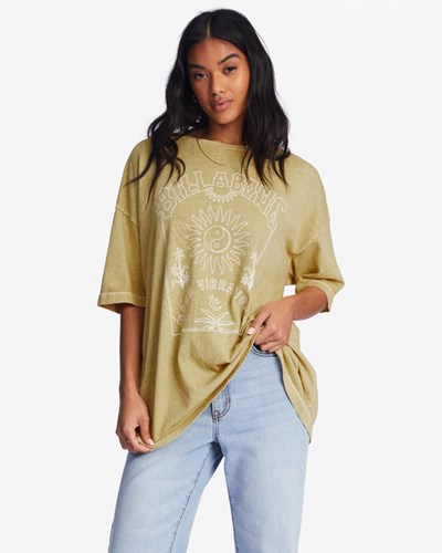 Billabong Good Vibes Oversized Graphic Boyfriend T-Shirt Faded Cactus | RNDFB0283