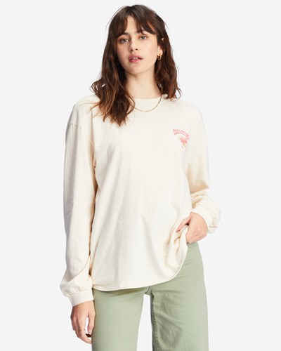 Billabong Handle With Care Long Sleeve Graphic Boyfriend T-Shirt Antique White | IDNAE3809