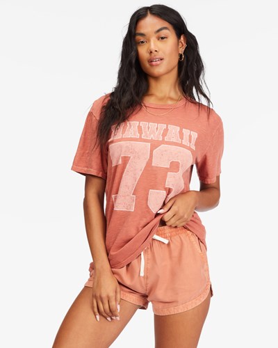 Billabong Hawaii 73 Boyfriend T-Shirt Red Clay | PLWKQ7304