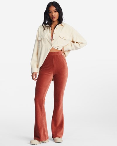 Billabong Hit A Cord High-Waisted Corduroy Flared Pants Sweet Chocolate | AXUFG5467