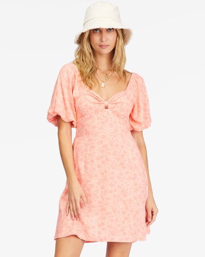 Billabong Loving Life Puff Sleeve Mini Dress Lifes A Peach | SZFUV5201