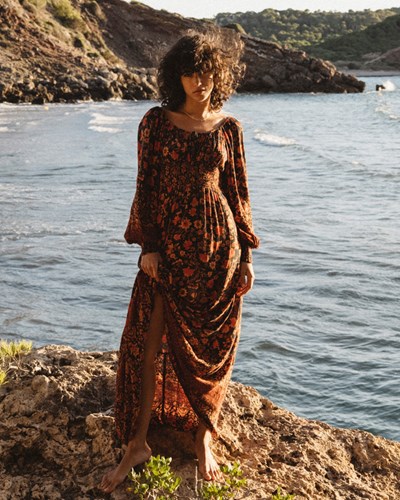 Billabong Mystic Dreamer Long Sleeve Maxi Dress Black Multi | RFEWN6032