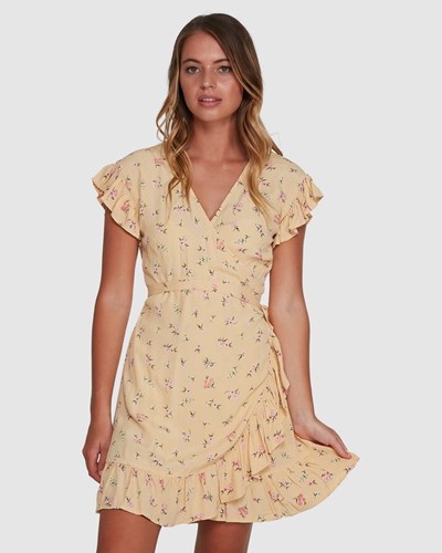 Billabong Pretty Moon Wrap Dress Mellow Yellow | BYFPK2384