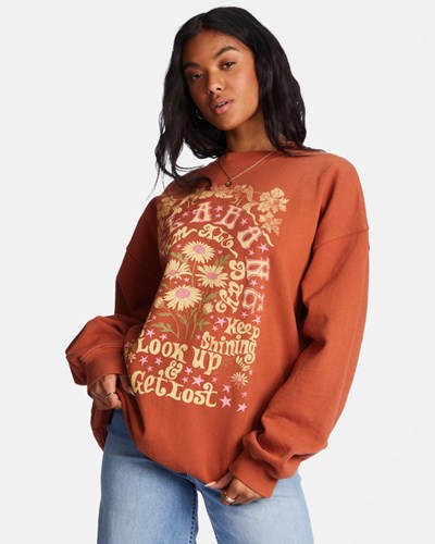 Billabong Ride In Oversized Crewneck Sweatshirt Sweet Chocolate | AERPZ9473