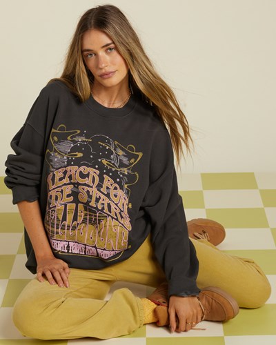 Billabong Ride In Oversized Crewneck Sweatshirt Off Black | LXTAN6790