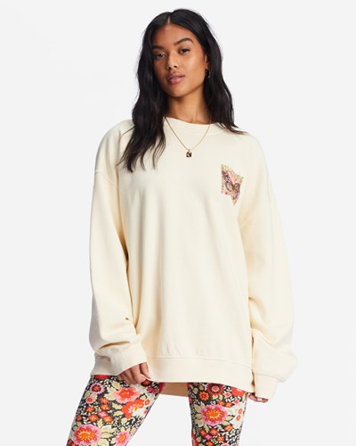 Billabong Ride In Oversized Crewneck Sweatshirt Antique White | XQBPW1840