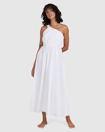 Billabong Shorebird Maxi One-Shoulder Dress White | XPZLS8731