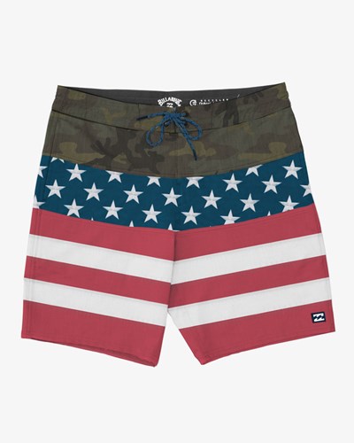 Billabong Stars Stripes Tribong Lo Tide Boardshorts 19" Red White Blue | EXRBT9401