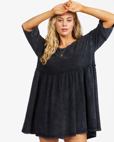 Billabong Still Dreaming Babydoll T-Shirt Dress Off Black | KFWCL4207