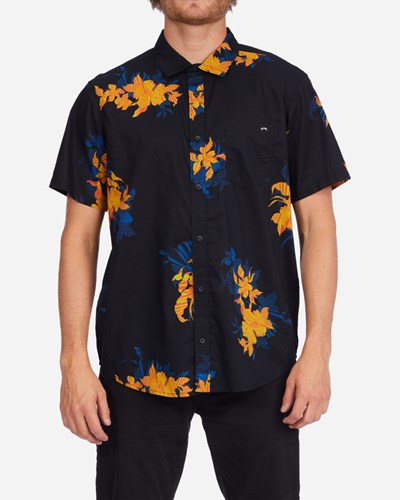 Billabong Sundays Floral Short Sleeve Shirt Black Floral | YPFHM6547