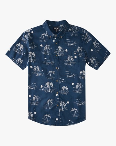 Billabong Sundays Mini Short Sleeve Shirt Navy/White | GYACM7962