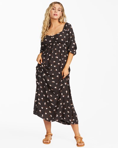 Billabong Swept Away Midi Dress Off Black | ZEUWX7893