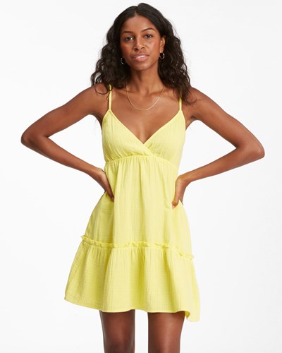 Billabong Wave After Wave Babydoll Mini Dress Citron | BSVYJ6841