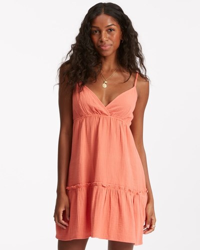 Billabong Wave After Wave Babydoll Mini Dress Rose Clay | ONIHL9764