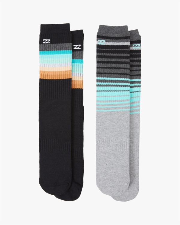 Billabong 2 Pack Faded Stripe Crew Socks Black | SGHVX6732