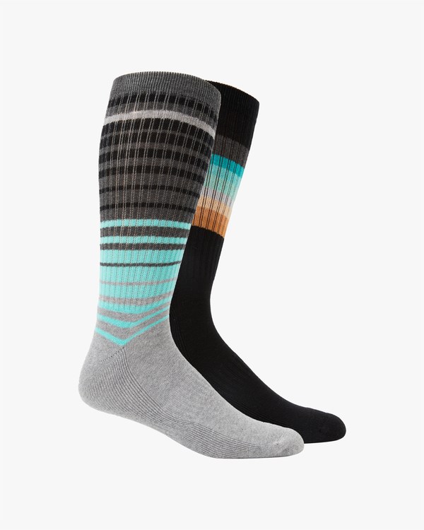 Billabong 2 Pack Faded Stripe Crew Socks Black | SGHVX6732