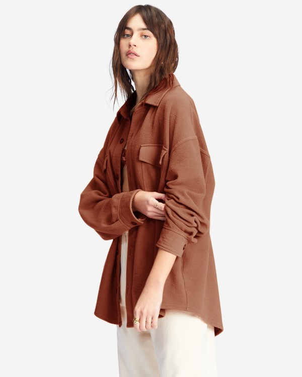 Billabong Anytime Shacket Oversized Button-Through Jacket Sweet Chocolate | KWQHL4208