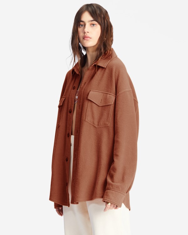 Billabong Anytime Shacket Oversized Button-Through Jacket Sweet Chocolate | KWQHL4208