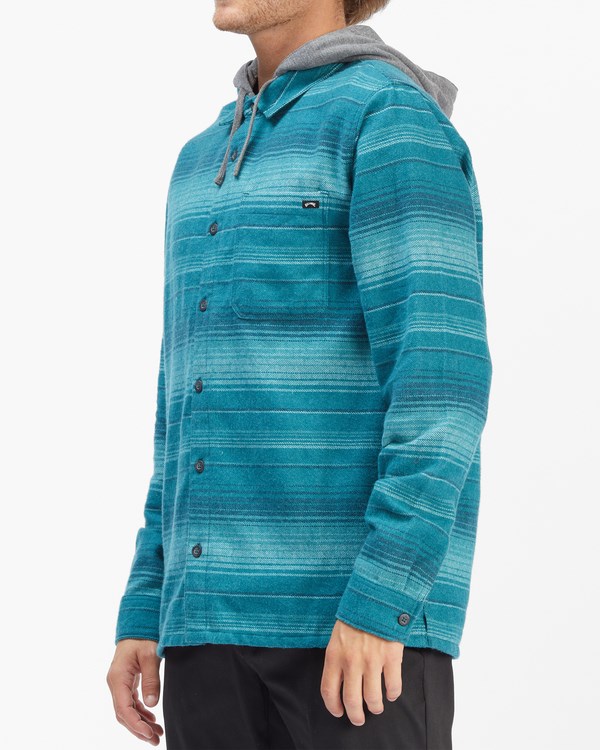 Billabong Baja Cali Hooded Flannel Shirt Deep Teal | NQPVZ2405