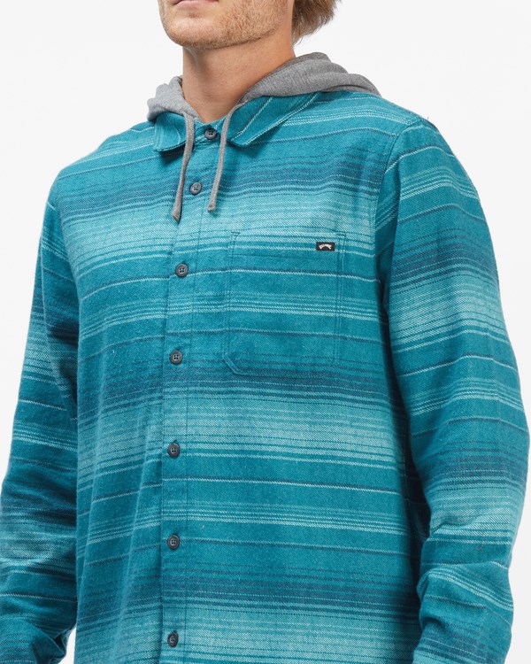 Billabong Baja Cali Hooded Flannel Shirt Deep Teal | NQPVZ2405