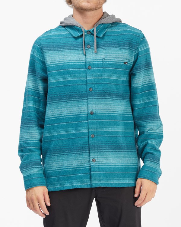 Billabong Baja Cali Hooded Flannel Shirt Deep Teal | NQPVZ2405