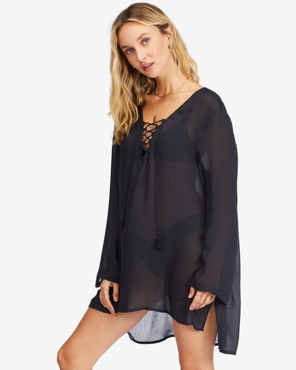 Billabong Blue Skies Gauze Beach Cover-Up Black Pebble | TUFSY7836