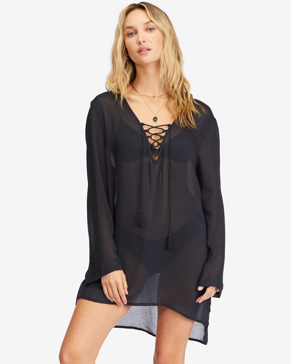 Billabong Blue Skies Gauze Beach Cover-Up Black Pebble | TUFSY7836