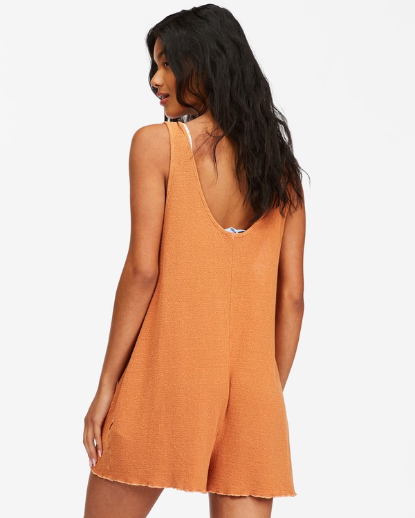 Billabong Fade Away Button-Up Knit Romper Toffee | KVDRT4216