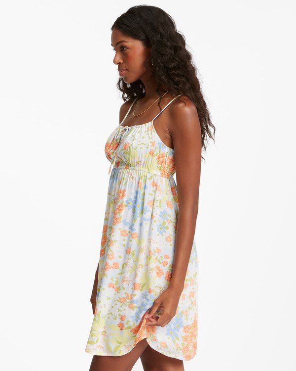 Billabong Feelin Blue Mini Slip Dress White/Multi | TVUPK4976