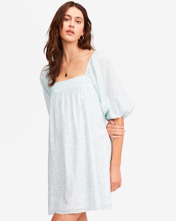 Billabong Floral Fields Babydoll Dress Rain Drop | MQZTW5471