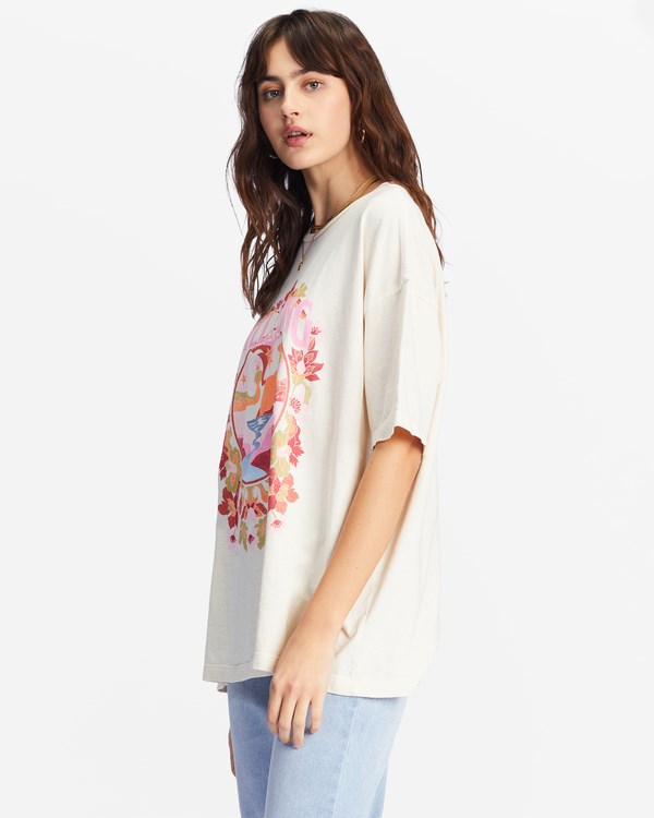 Billabong Golden Coast Oversized Graphic Boyfriend T-Shirt Antique White | ZWRTO9284