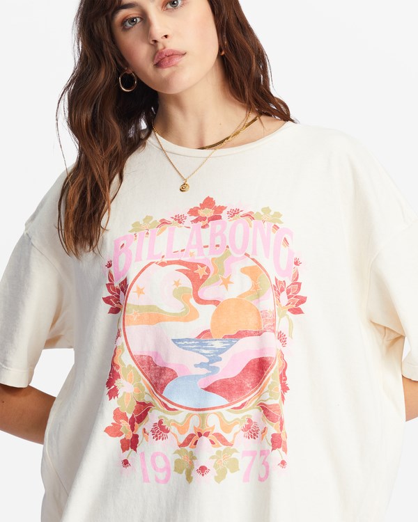 Billabong Golden Coast Oversized Graphic Boyfriend T-Shirt Antique White | ZWRTO9284