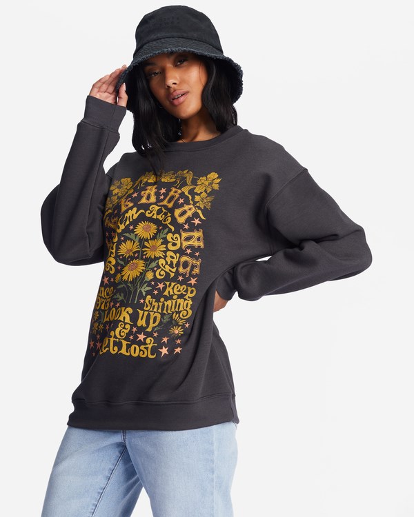 Billabong Golden Wonder Oversized Graphic Crewneck Sweatshirt Off Black | MEIKU9741