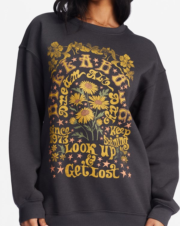 Billabong Golden Wonder Oversized Graphic Crewneck Sweatshirt Off Black | MEIKU9741