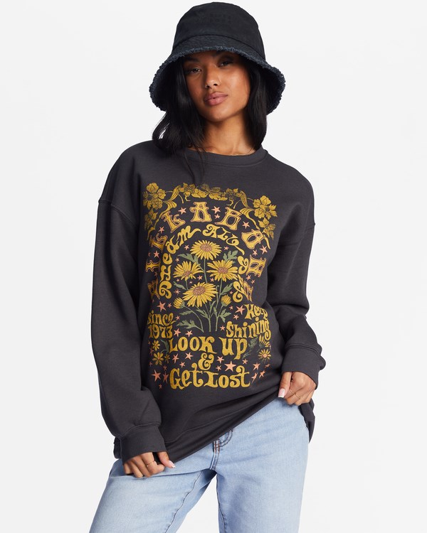 Billabong Golden Wonder Oversized Graphic Crewneck Sweatshirt Off Black | MEIKU9741