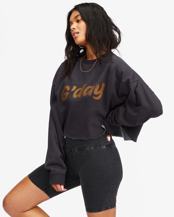 Billabong Hey Gday Cropped Crewneck Sweatshirt Off Black | COEGD9743