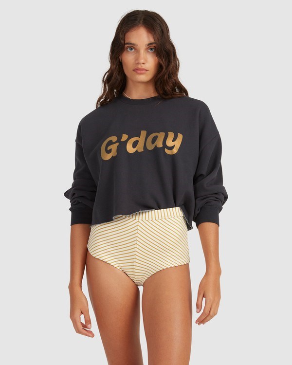 Billabong Hey Gday Cropped Crewneck Sweatshirt Off Black | COEGD9743