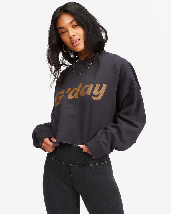 Billabong Hey Gday Cropped Crewneck Sweatshirt Off Black | COEGD9743