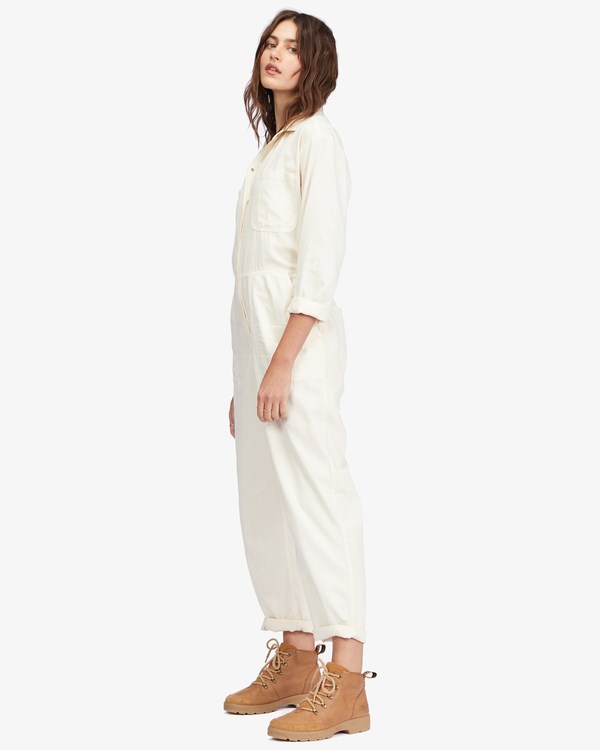 Billabong Keepin It Real Jumpsuit Antique White | UOFHA6830