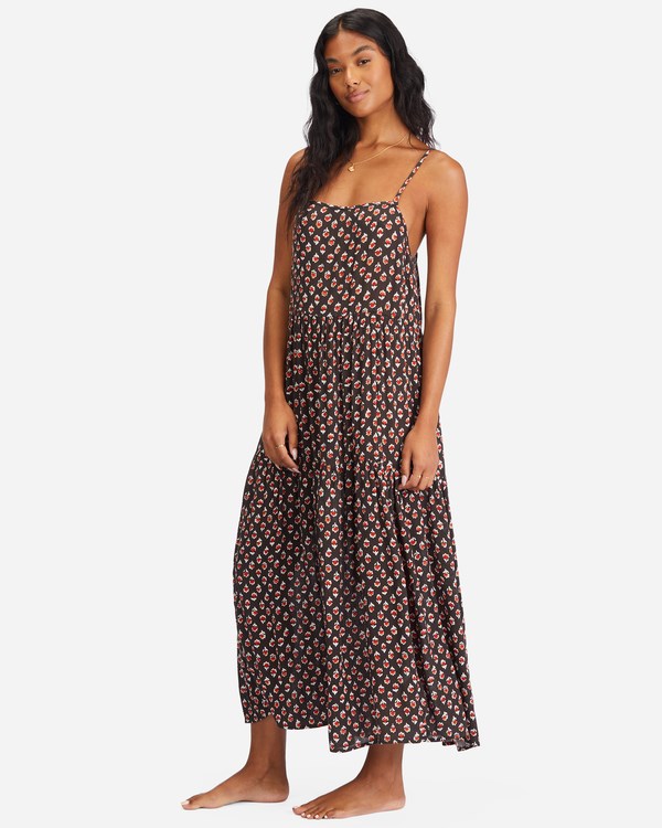 Billabong Love Forever Midi Dress Off Black | JLQMY3590