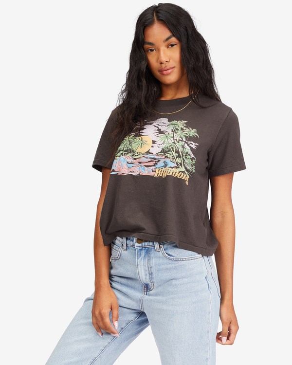 Billabong Make It Tropical Vintage Cut T-Shirt Off Black | YUTAR5134